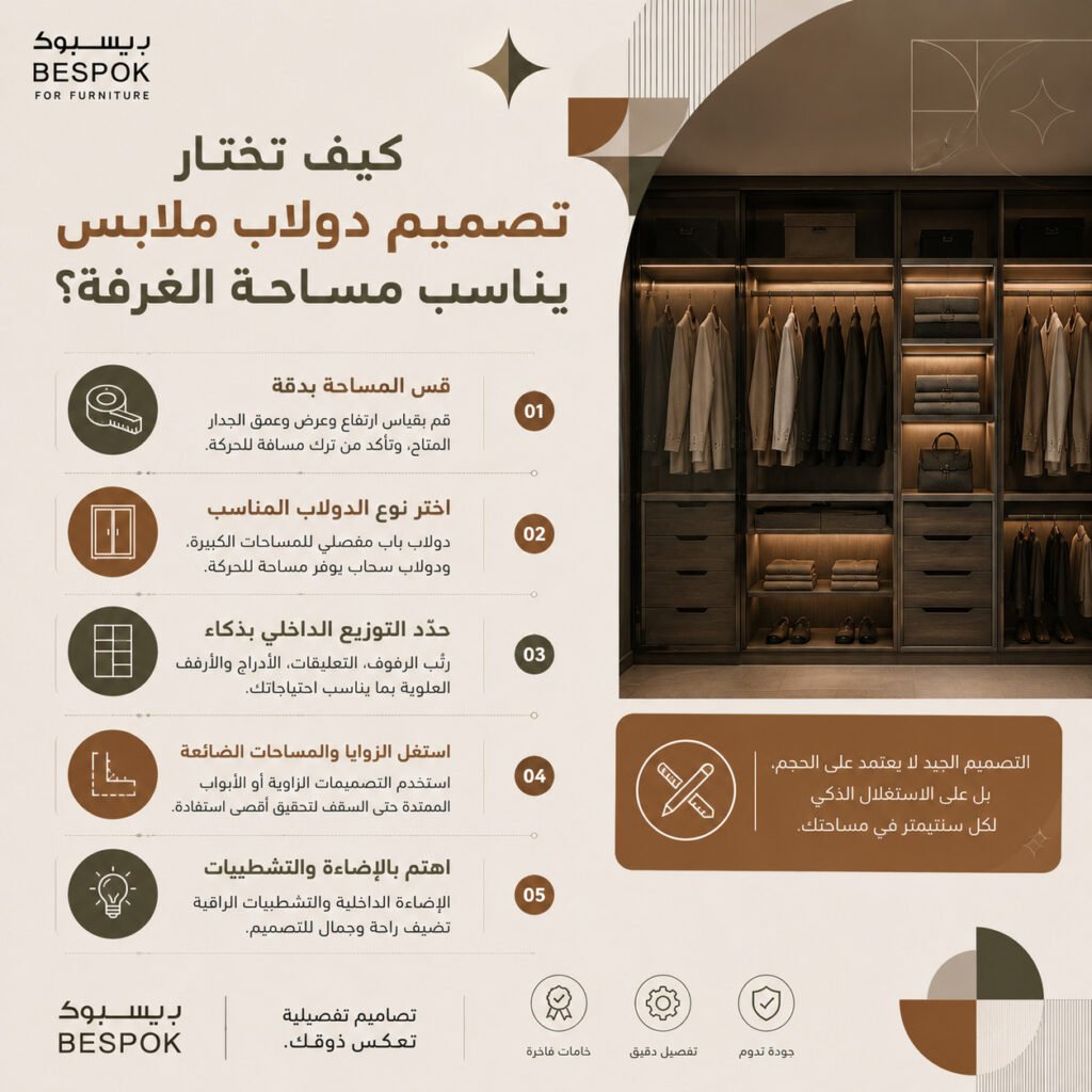 كيف تختار تصميم دولاب ملابس يناسب مساحة الغرفة؟