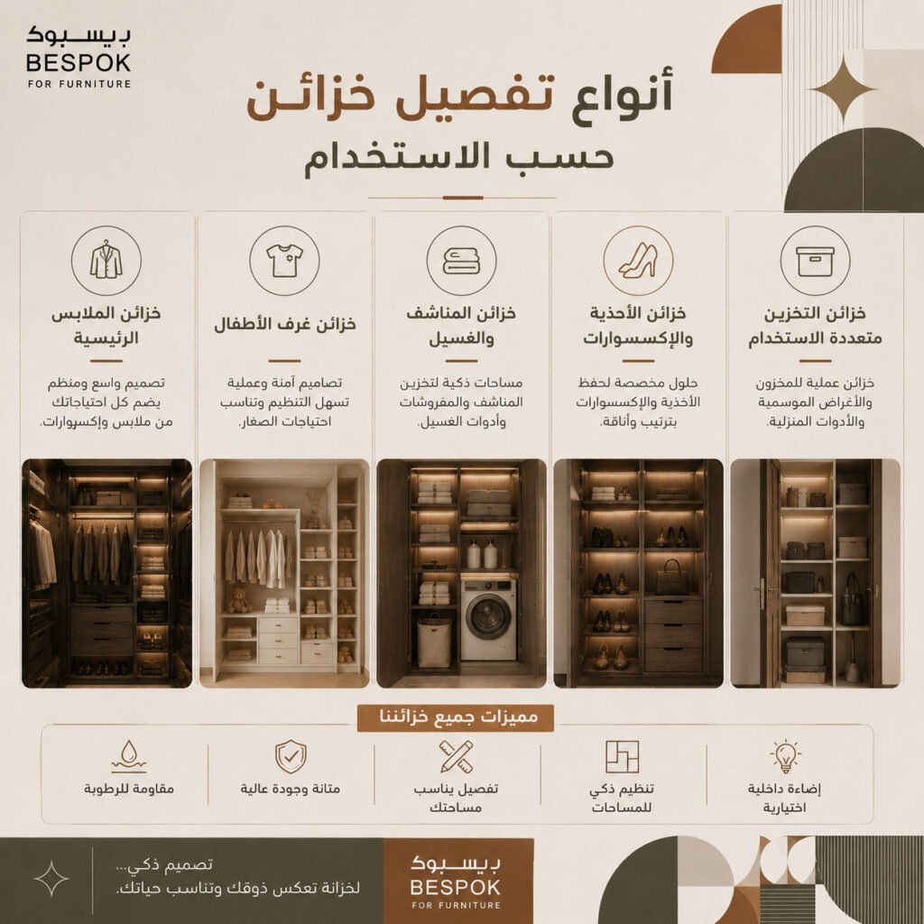 أنواع تفصيل خزائن حسب الاستخدام