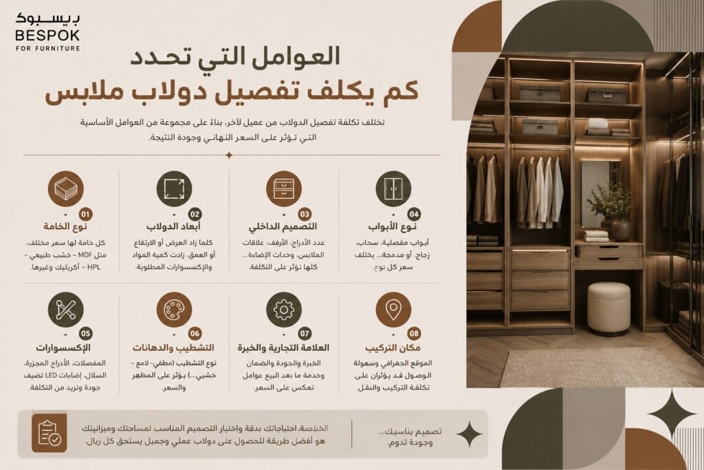 ما العوامل التي تحدد كم يكلف تفصيل دولاب ملابس؟