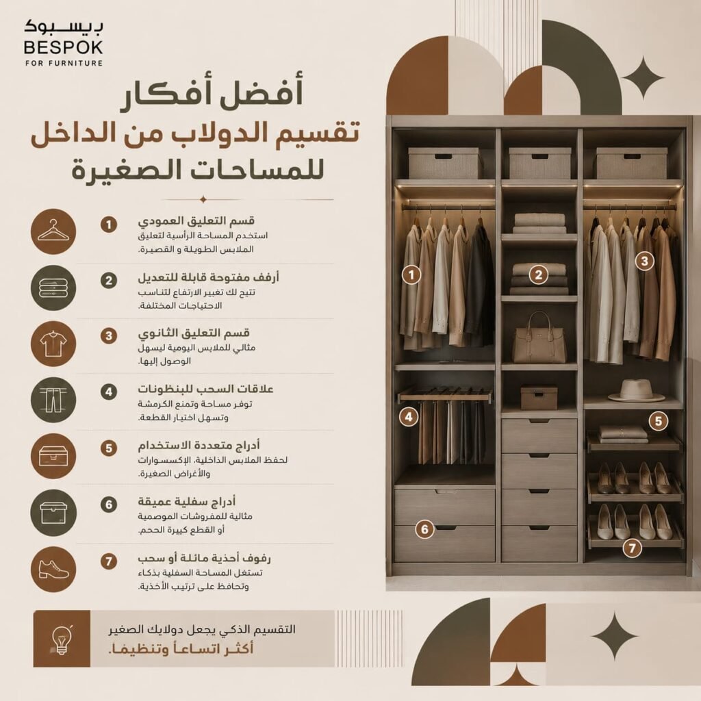 أفضل أفكار تقسيم الدولاب من الداخل للمساحات الصغيرة
