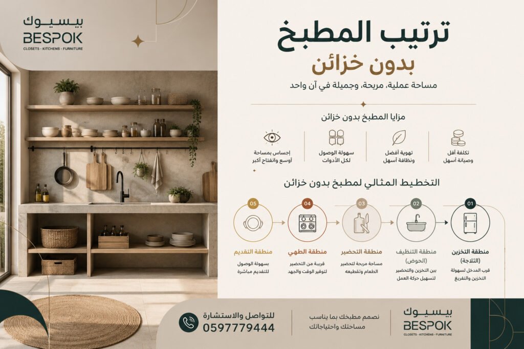 كيف يمكن ترتيب المطبخ بدون خزائن بطريقة عملية؟