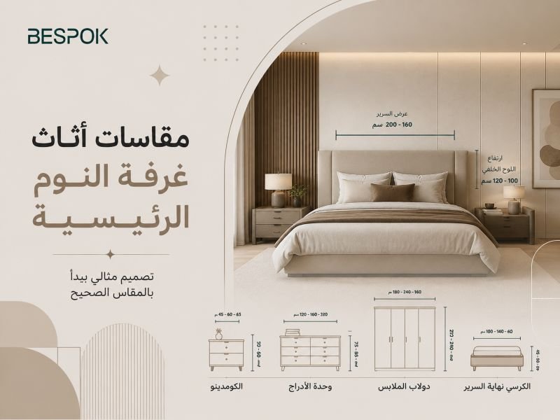 مقاسات أثاث غرفة النوم الرئيسية